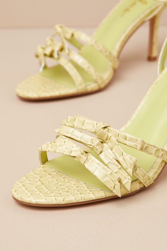 Devereux Sorbet Croc-Embossed Bow High Heel Sandals