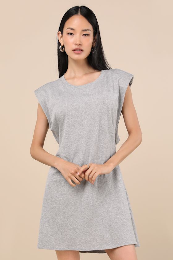 Feelin' Confident Heather Grey Cutout Mini Shirt Dress