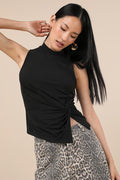 Stylish Inclination Black Mock Neck Knot-Front Sleeveless Top