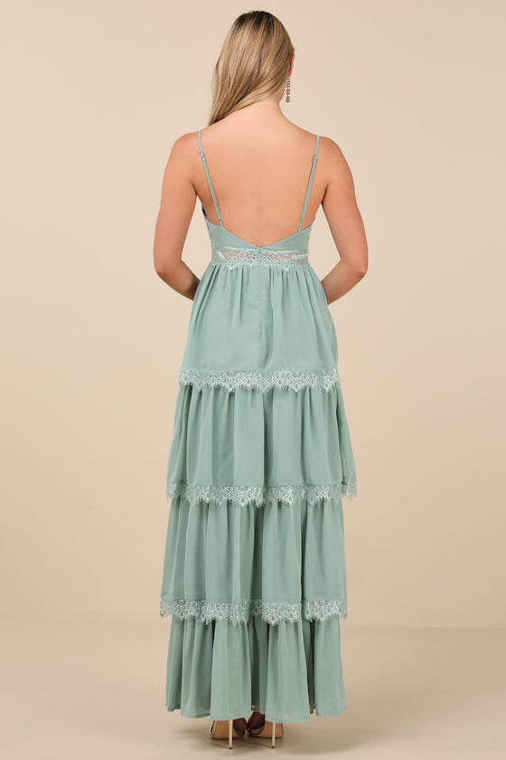 Reed Sage Tiered Lace Maxi Dress