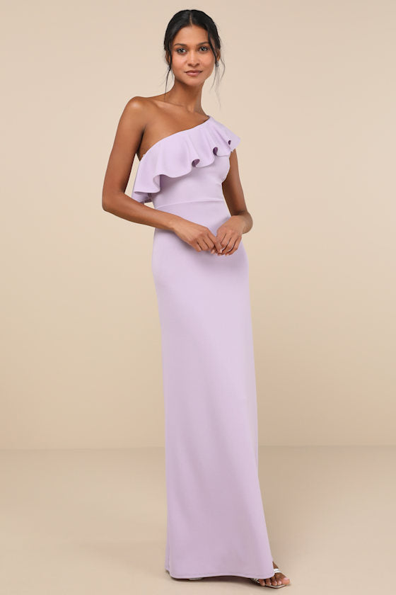Last Forever Lavender One-Shoulder Ruffle Maxi Dress