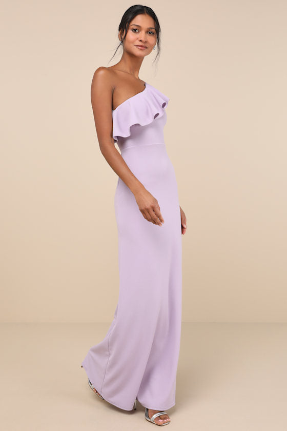 Last Forever Lavender One-Shoulder Ruffle Maxi Dress