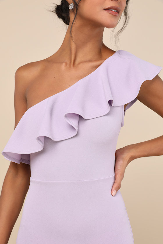 Last Forever Lavender One-Shoulder Ruffle Maxi Dress