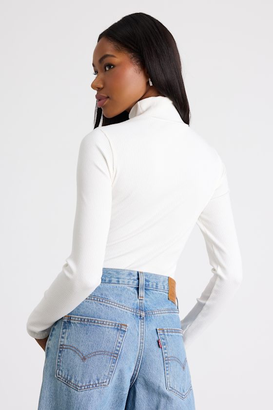 Wilde Ivory Ribbed Long Sleeve Mock Neck Bodysuit