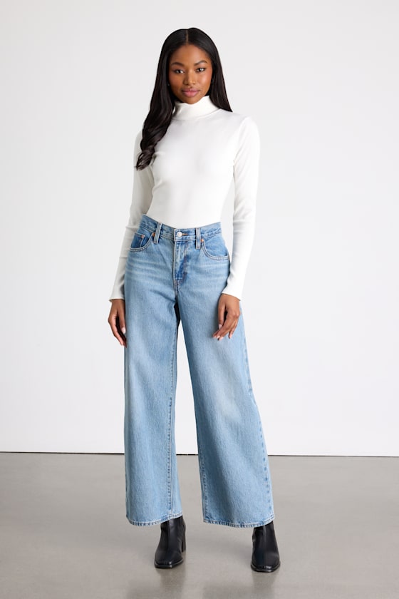Wilde Ivory Ribbed Long Sleeve Mock Neck Bodysuit