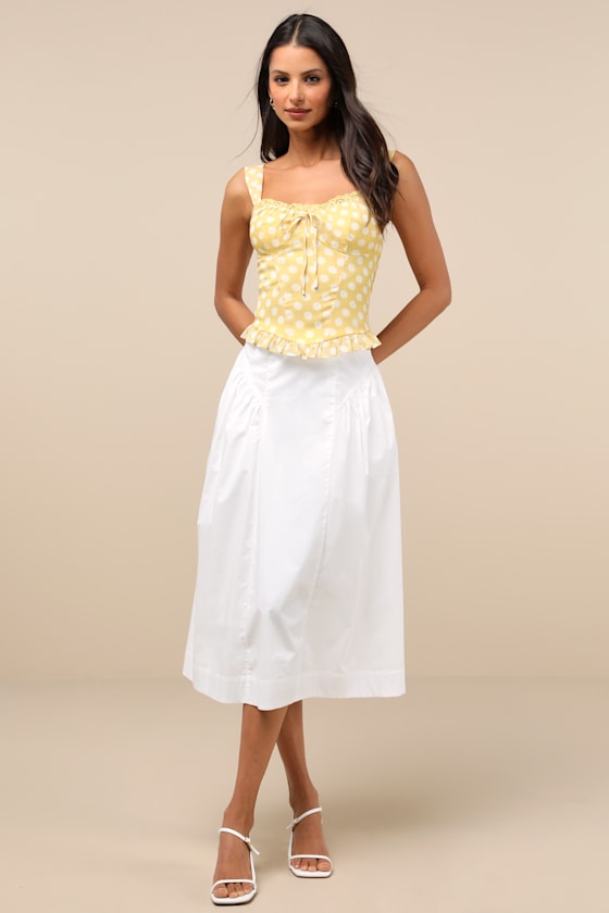 Luci Yellow Polka Dot Ruffled Tank Top