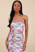 Blossoming Excellence Light Blue Floral Mesh Ruched Midi Dress