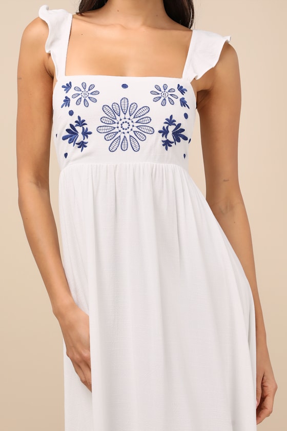 Marla Ivory Linen Embroidered Maxi Dress