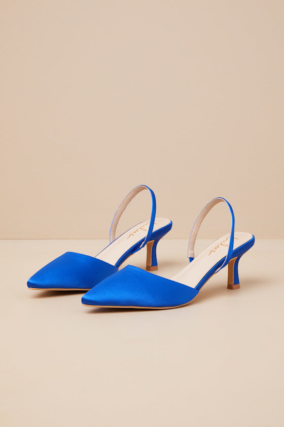 Leith Royal Blue Satin Kitten Heel Slingback Pumps