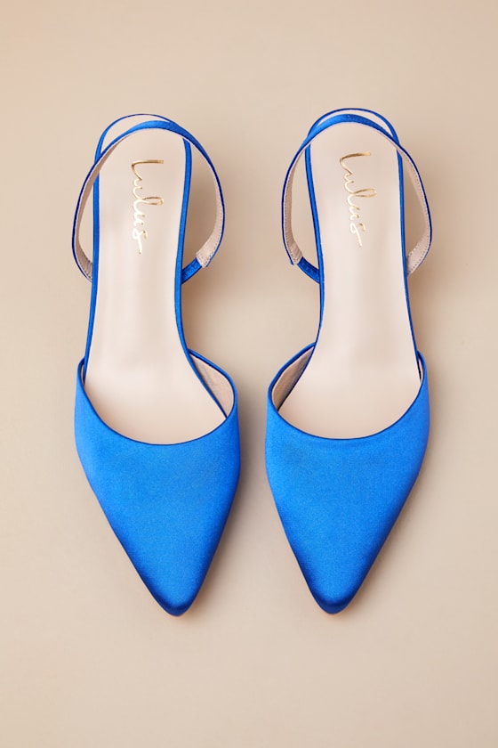 Leith Royal Blue Satin Kitten Heel Slingback Pumps