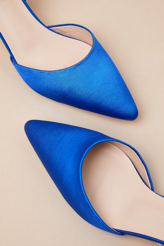 Leith Royal Blue Satin Kitten Heel Slingback Pumps