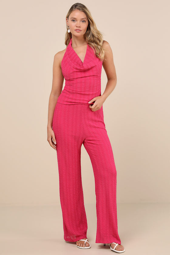 Cove Fuchsia Textured High-Rise Pants