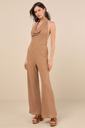 Cove Light Brown Textured High-Rise Pants