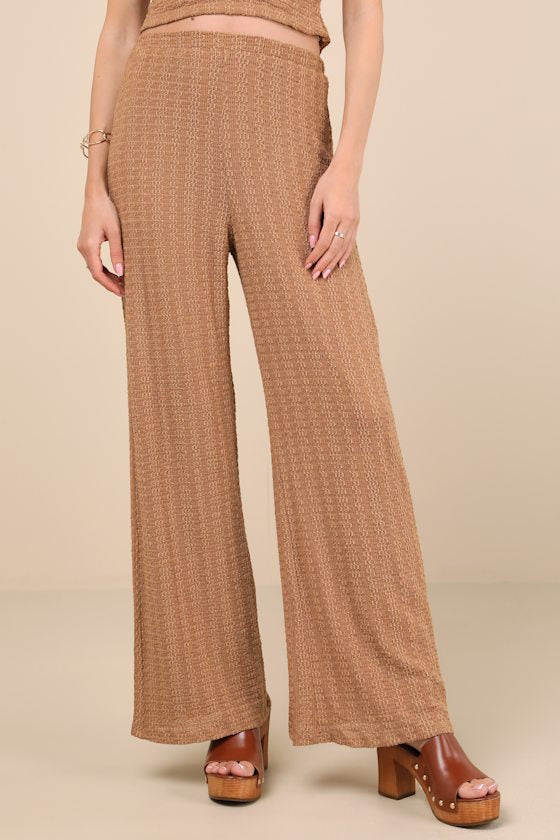 Cove Light Brown Textured High-Rise Pants