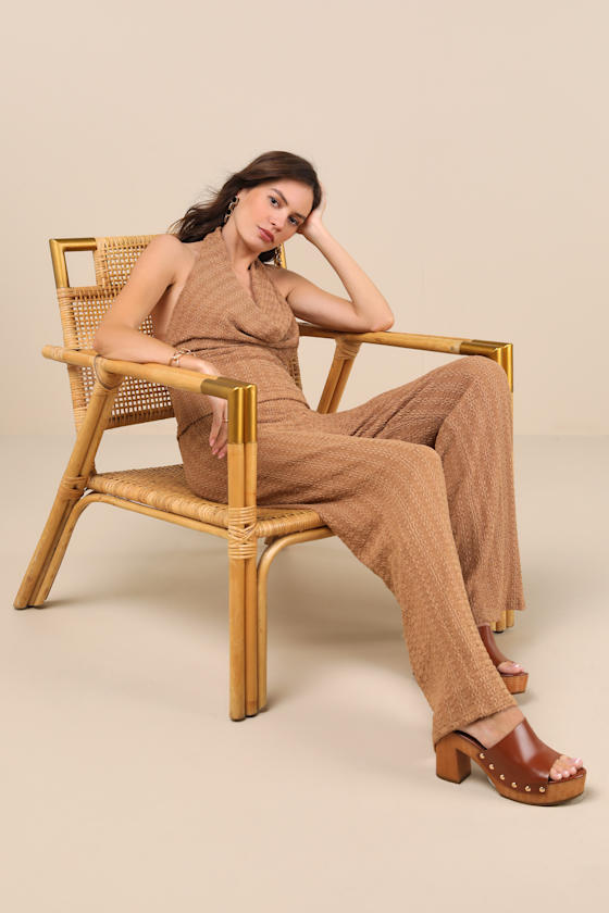 Cove Light Brown Textured High-Rise Pants
