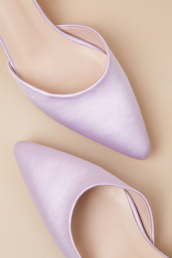 Leith Lavender Satin Kitten Heel Slingback Pumps