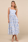 Colwyn Light Blue Floral Jacquard Bustier Midi Dress