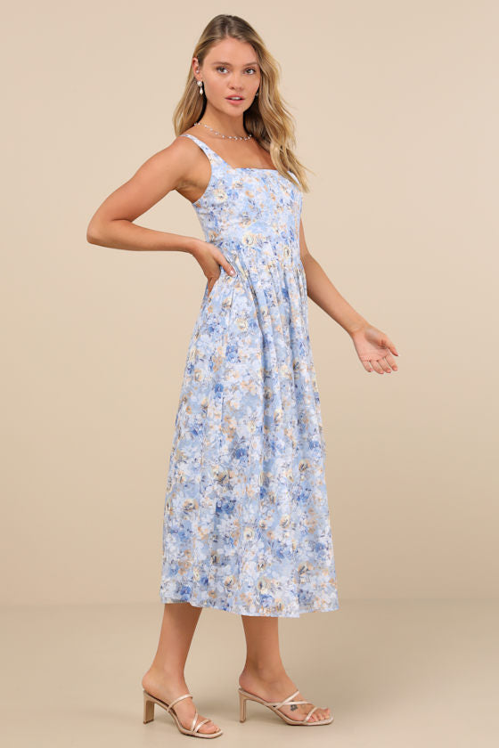 Colwyn Light Blue Floral Jacquard Bustier Midi Dress