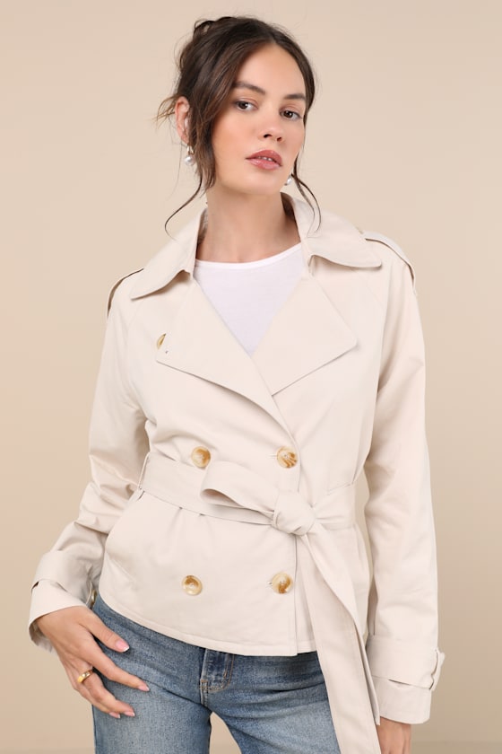 Lianna Beige Cropped Trench Coat