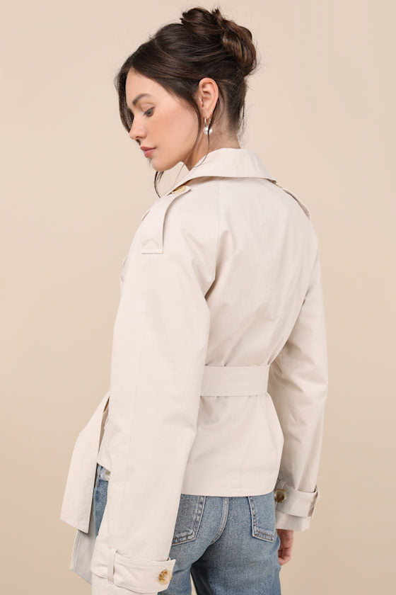 Lianna Beige Cropped Trench Coat