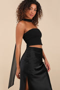 Marlette Black Strapless Crop Top and Scarf Set