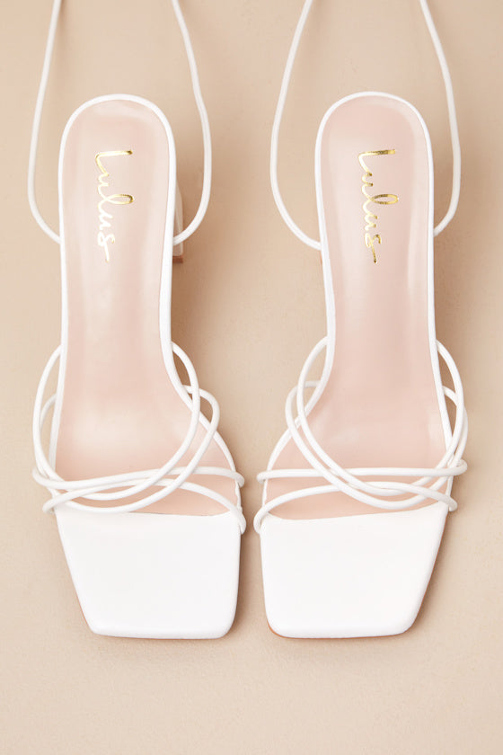 Orlie White Strappy Lace-Up High Heel Sandals