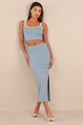 Trendy Match Slate Blue Ribbed Two-Piece Midi Dress