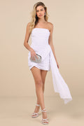 Exceptional Beauty White Ruched Strapless Bodycon Mini Dress