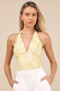 Lilou Yellow Jacquard Halter Bodysuit