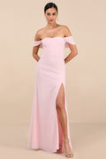 Magical Magnetism Light Pink Off-the-Shoulder Maxi Dress