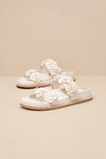 Sherla White Raffia Floral Applique Slide Sandals