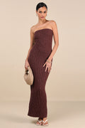 Koko Brown Ribbed Knit Strapless Maxi Dress