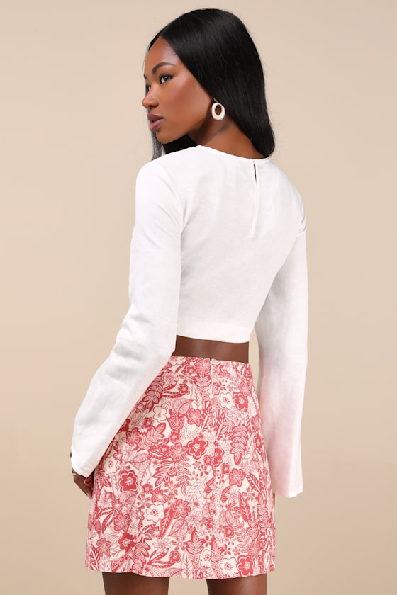 Kieu Red Floral Print Faux-Wrap Mini Skirt