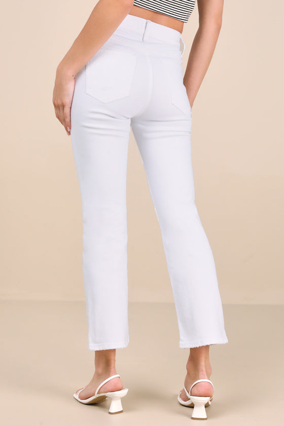 Shy Girl White High-Waisted Cropped Flare Jeans