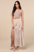 Subtle Sweetness Cream Floral Print Tiered Maxi Skirt