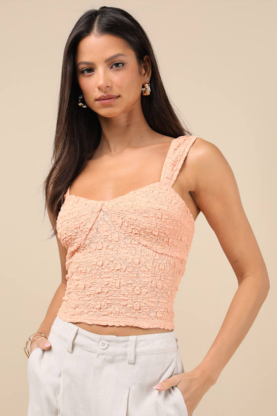 Wilda Peach Jacquard Knit Sleeveless Top