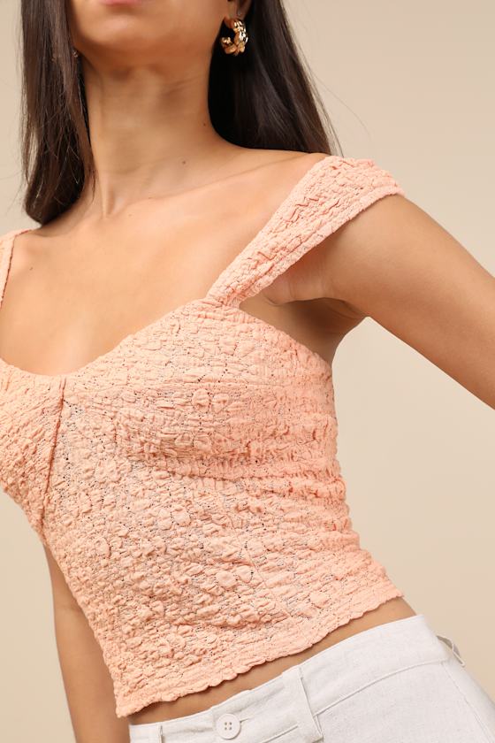 Wilda Peach Jacquard Knit Sleeveless Top