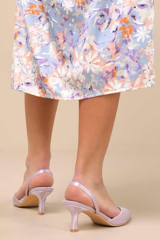 Leith Lavender Satin Kitten Heel Slingback Pumps