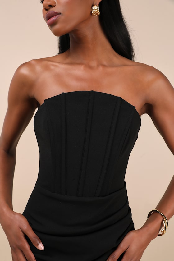 Laney Black Strapless Corset Maxi Dress