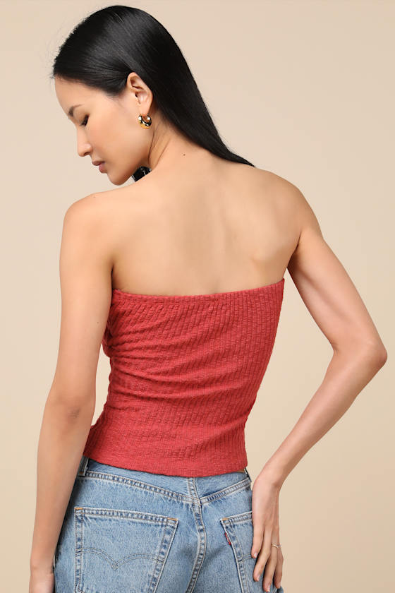 Lautaro Rust Ribbed Strapless Crop Top