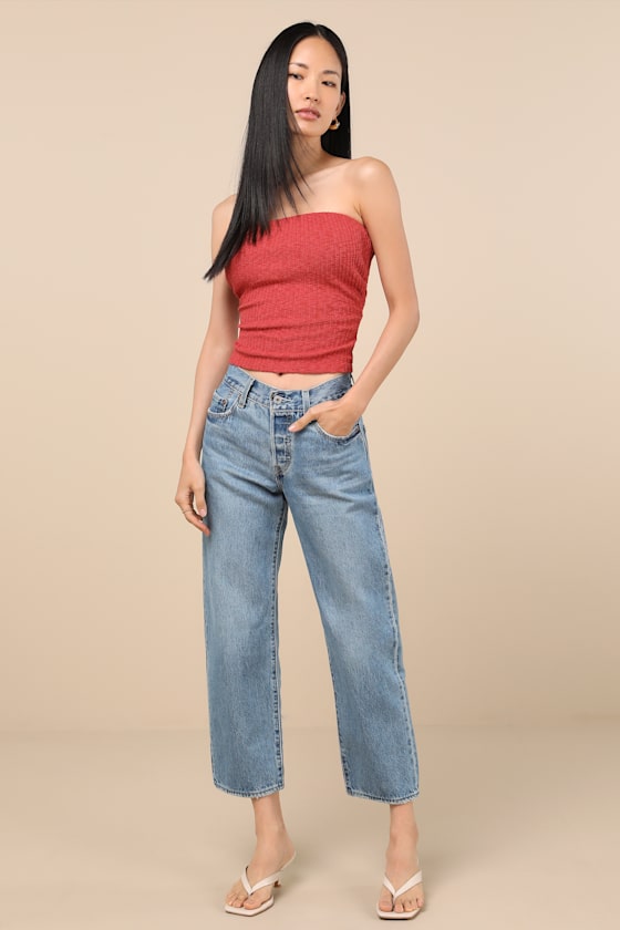 Lautaro Rust Ribbed Strapless Crop Top