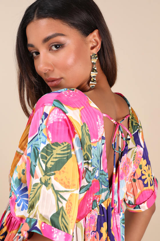 Express Yourself Pink Multi Floral Print Satin Babydoll Dress