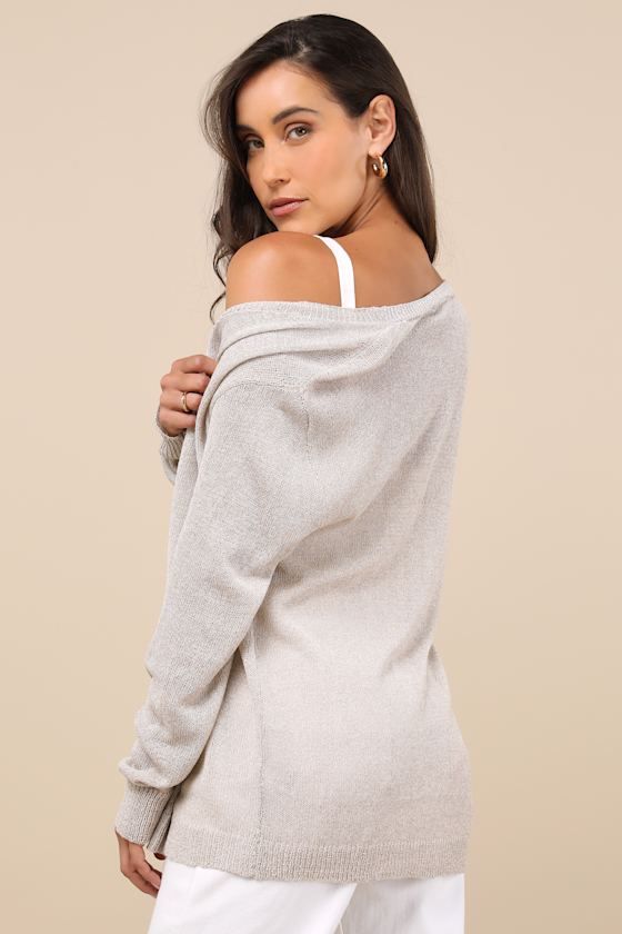 Clean Aesthetic Light Taupe Knit Cardigan Sweater