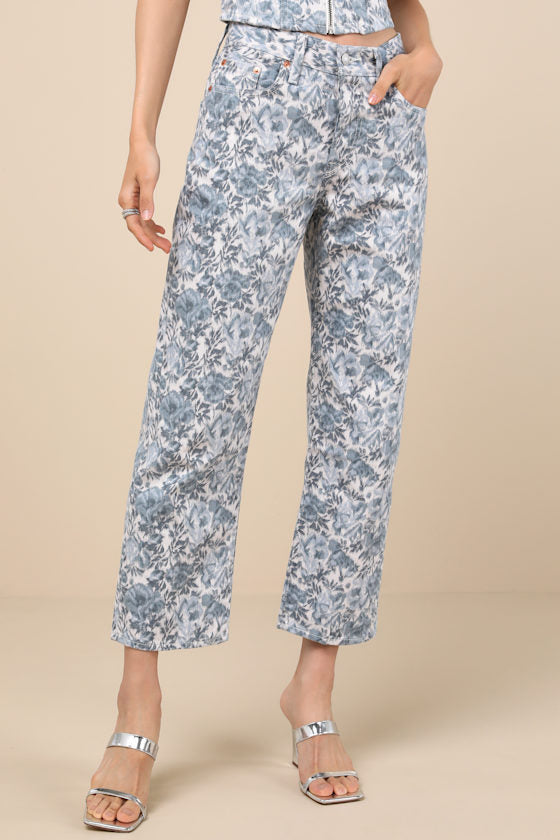 501 90's Ankle Medium Wash Floral Mid-Rise Straight Leg Jeans
