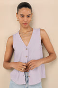 Casually Sophisticated Lilac Linen Sleeveless Button-Front Top