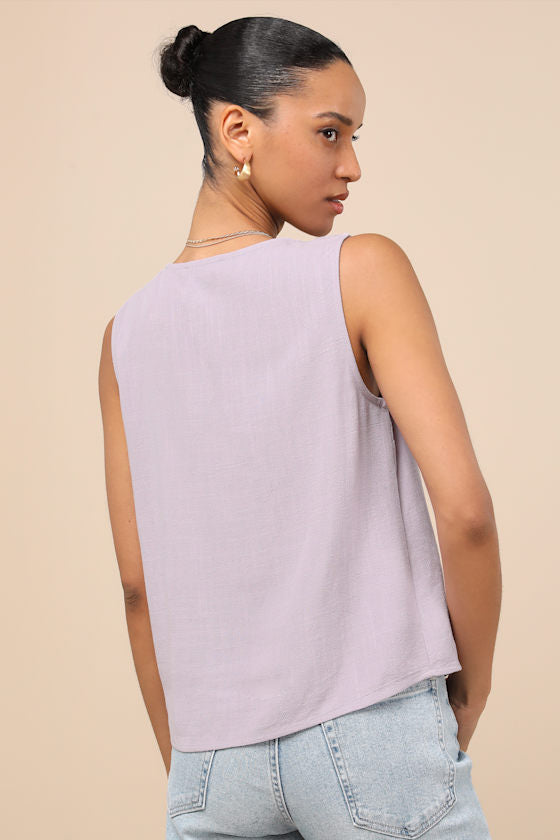 Casually Sophisticated Lilac Linen Sleeveless Button-Front Top