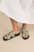 Caralyna Green Multi Rhinestone Slide Sandals