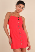 Chic Objective Red Button-Front Mini Dress