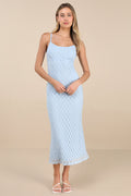 Lucky Girl Light Blue Sleeveless Lace Midi Dress