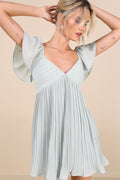 Amalfi Coast Mint Blue Pleated Flutter Sleeve Mini Dress